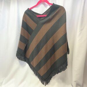 Lennie by Nina Leonard, Brown & Black Striped Fringed Ladies One Size Cape Ponch